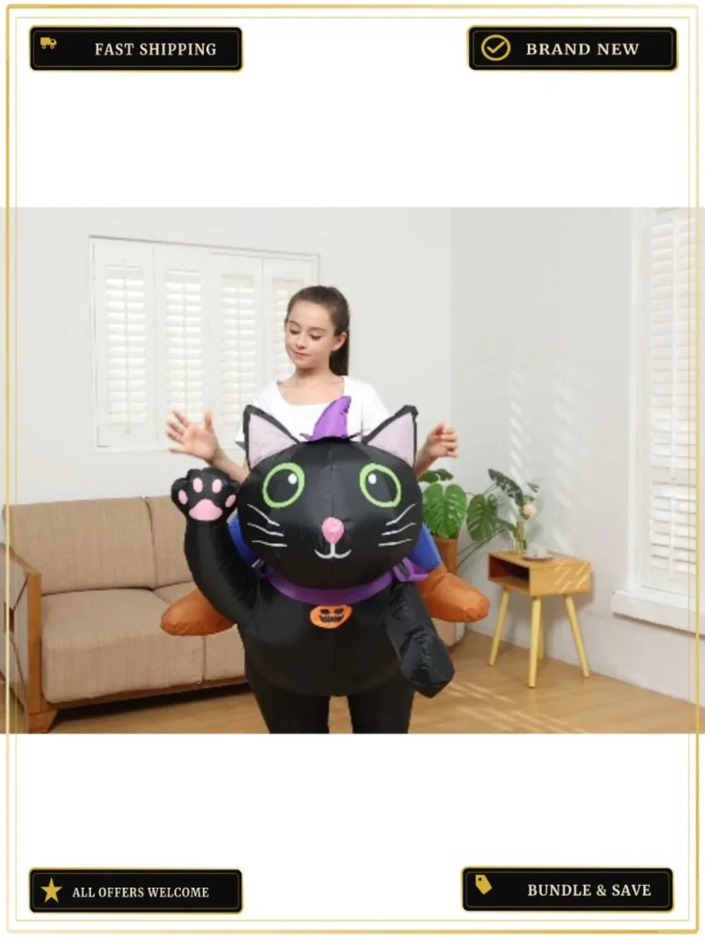 Searhmomo Inflatable Cat Costume for Kids Ride On Blow Up Halloween Cosplay